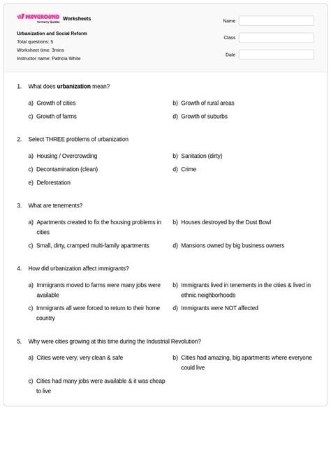 50+ Urbanization worksheets for Class 10 on Wayground | Free & Printable
