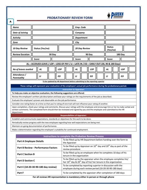 Free 90 Day Probationary Period Template - Templates Sample Printables
