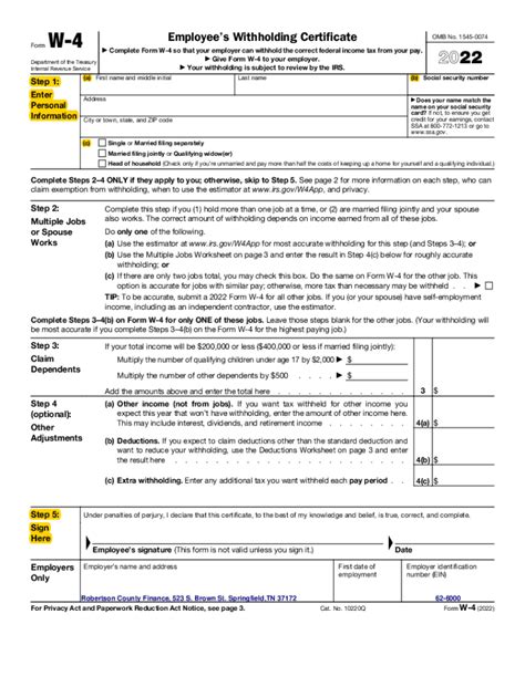 Fillable Online Form W-4: Employee's Withholding Certificate ...