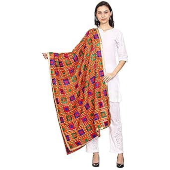 SWI WITH LABEL Women's Embroidered Phulkari Chiffon Dupatta : Amazon.in ...