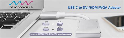 Microware USB C to HDMI 4K Adapter, USB 3.1 Type C to HDMI VGA DVI USB ...