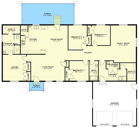 Plan 61607UT: Single-Story Ranch House Plan with Family Room and Living ...