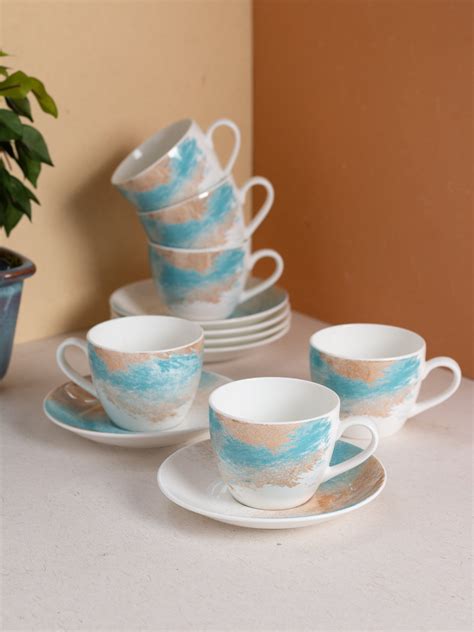 Buy Cream Lava Cup & Saucer, 170ml, Set of 12 (6 Cups + 6 Saucers) (L11 ...