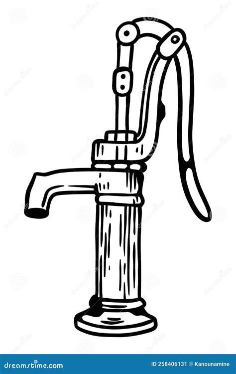 Vintage Water Pump - Vector Illustration - Out Line Stock Illustration ...