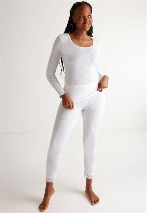 Womens Plain White Thermal Long Sleeve Top | Peacocks