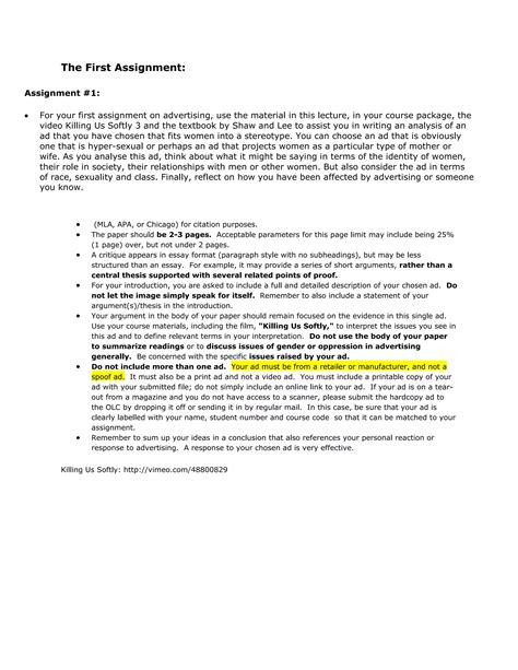 Women studies ad critique outline (1) | DOCX