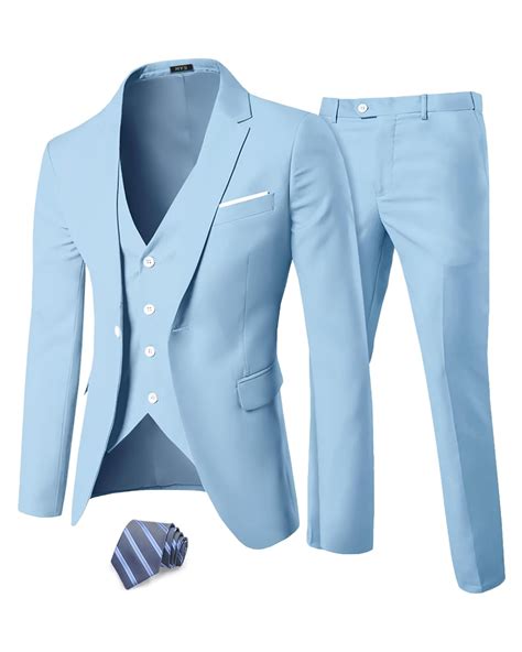 MY'S Men's 3 Piece Suit Blazer Slim Fit One Button Notch Lapel Dress ...