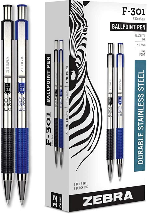 Zebra Pens Fine Point F 301, Bulk Combo Pack of 6 BLACK INK & 6 BLUE ...