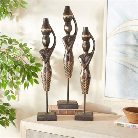 Set of 3 Black Wood Bohemian Sculptures, 23" x 4" x 4" | Michaels ...