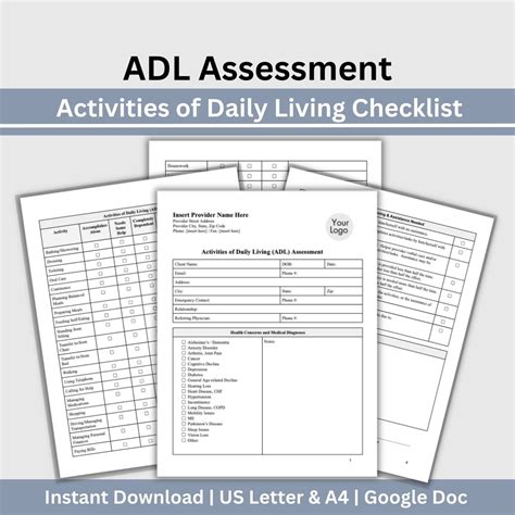 ADL Assessment, Activities of Daily Living Checklist, Care Plan, OT ...