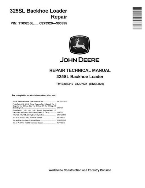 John Deere 325SL Backhoe Loader PDF Repair Manual TM13308X19