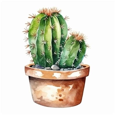 Premium AI Image | Cactus in a pot watercolor painting