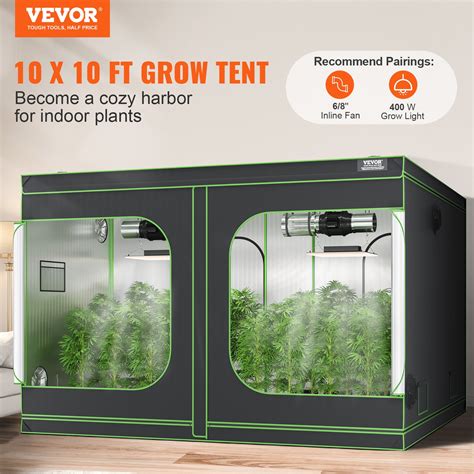 VEVOR 10x10 Grow Tent, 120'' x 120'' x 80'', High Reflective 600D Mylar ...