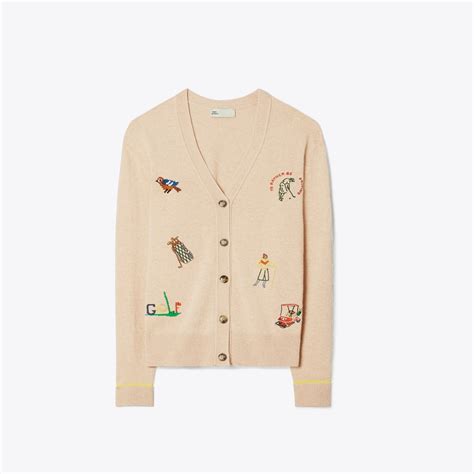 Cashmere Embroidered Golf Cardigan: Women's Designer Sweaters | Tory Sport