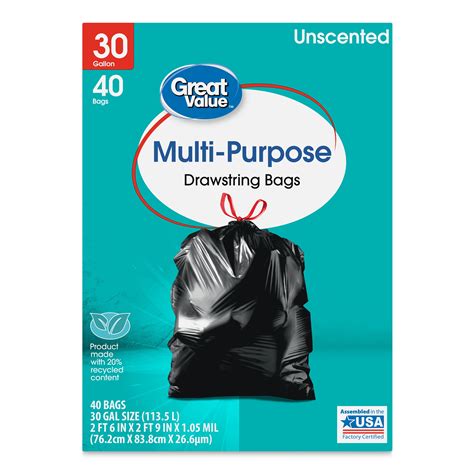 Great Value Multi-Purpose Trash Bags 30 Gallon 20 Bags (Drawstring) at ...