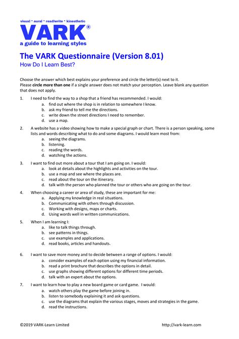 Vark Learning Styles Chart