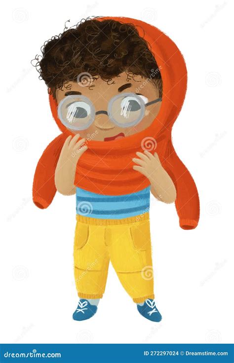 Cartoon Child Kid Boy Taking Off or Putting on Autumn Clothes by Him ...