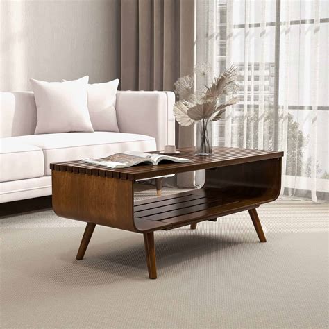 Brown Solid Wood Space-Saving Two Tier Coffee Table - Cave Supplies