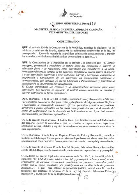 Acuerdo Ministerial Nro. 448 y Estatuto del Club Deportivo Ángeles ...