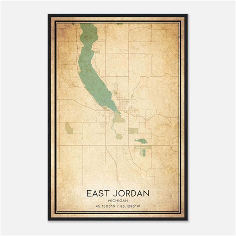 Vintage East Jordan Michigan Map Poster, East Jordan MI City Road Wall ...