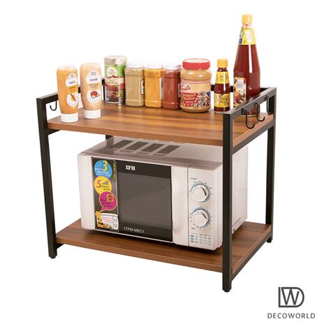 Buy Black with Honey Brown Double Platform Microwave Stand | Decoworld ...