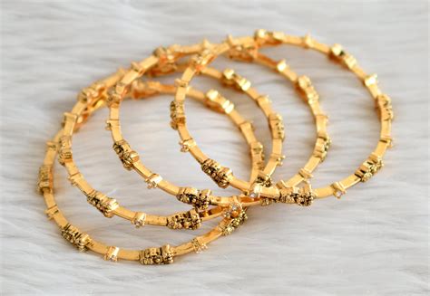 Antique gold tone set of 4 white lakshmi set of 4 bangles(2.4) dj-4501 ...