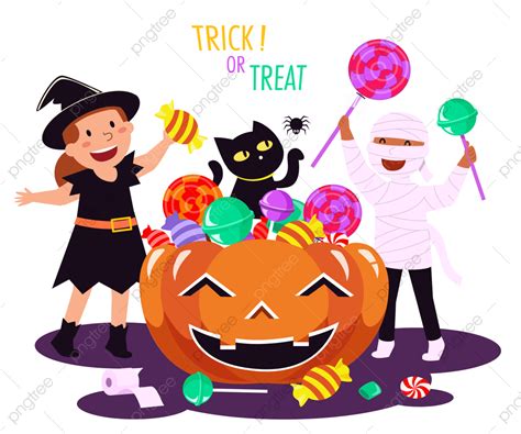 Trick-or-treat Clipart PNG Images, Vector Illustration Happy Halloween ...