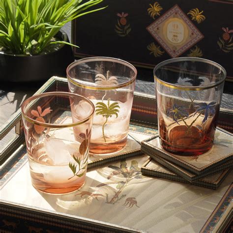 Set of 3 Multicoloured Printed Drinking Glasses