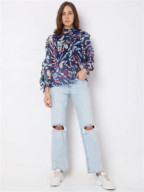 Buy Blue Abstract Print Top For Women Online in India | VeroModa