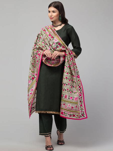 tweedle Offwhite Chanderi Phulkari Hand Embdoidery Dupatta For Women P ...