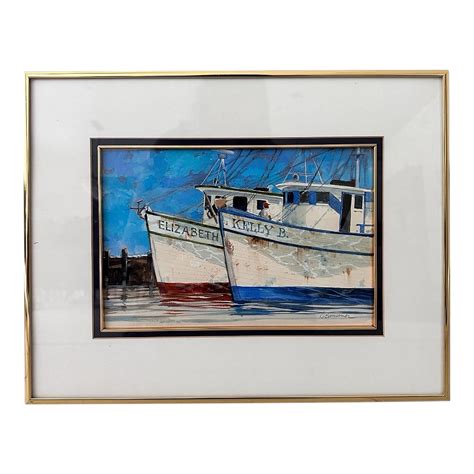Roger Bansemer American Original Painting ‘Shrimp Boats’ — Framed 18×14 ...