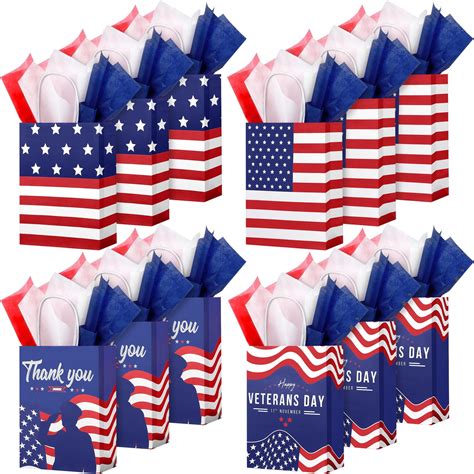 MIMIND 12 Pieces Veterans MMF7 Day Gift Bags with Patriotic Gift Bags ...