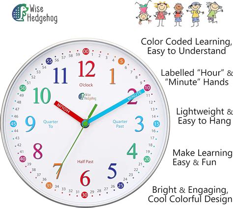 WISE HEDGEHOG Learning Clock for Kids, Silent Non Ticking, Telling ...