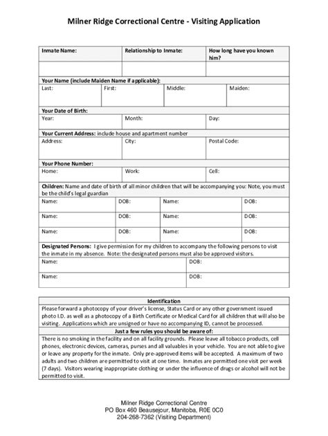 Fillable Online Milner Ridge Visiting Application Form - Fill Out and ...