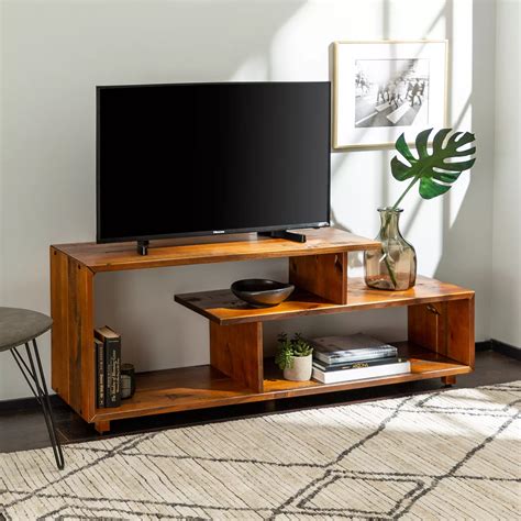 60" Rustic Modern Solid Wood TV Stand Console Entertainment Center ...
