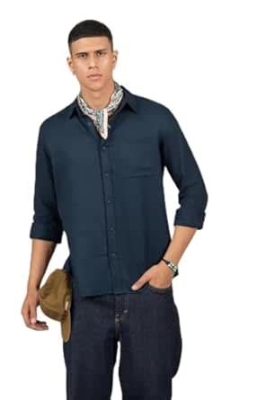Gimaq Men’s Navy Linen Full-Sleeve Shirt | Regular Fit Smart-Casual ...