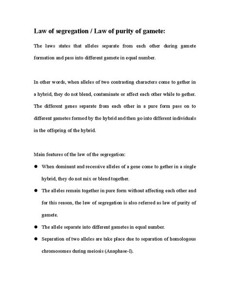 Law of segregation Notes - Law of segregation / Law of purity of gamete ...