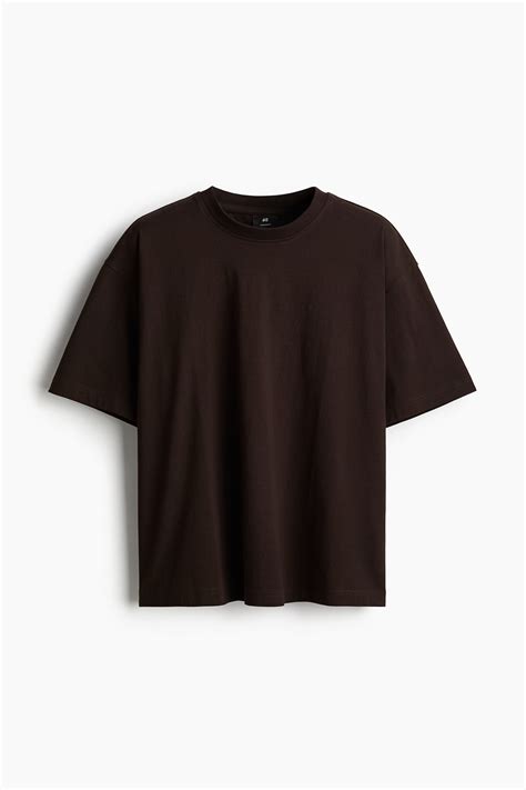 Oversized Fit Cotton T-shirt - Dark brown - Men | H&M IN