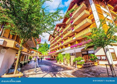 Old City Center of Gstaad Town, Famous Ski Resort in Canton Bern ...