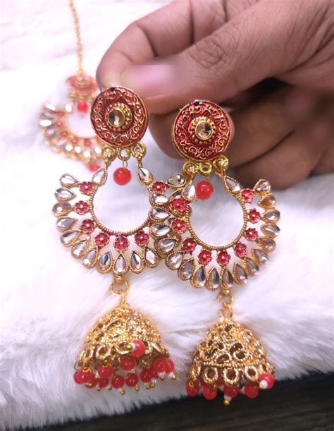 Kundan Chandbali Jhumka & Teeka Set | Indian Wedding Jewelry – Lamansh