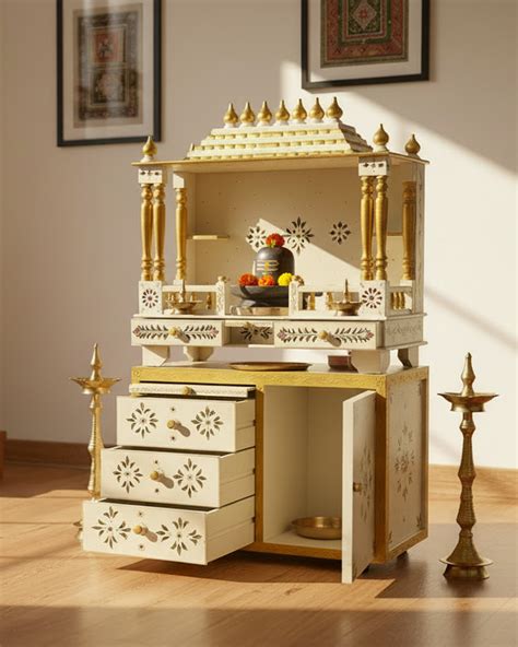 Buy Wooden Pooja Temple & Puja Mandap with Cabinet for Home Online in india