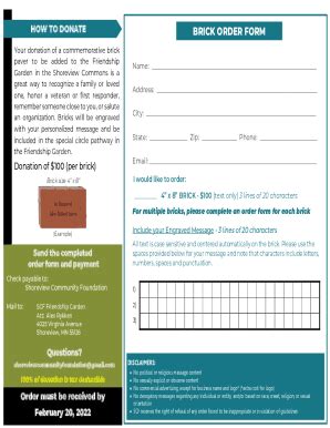 Fillable Online BRICK ORDER FORM Fax Email Print - pdfFiller