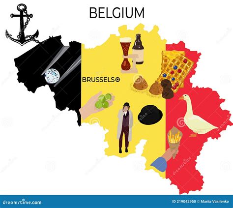 Map of Belgium Vector Stock Illustration. Brussels. Belgian Tourist Attractions Stock Vector ...