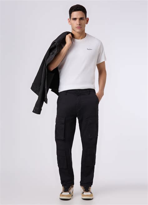 Men Black Multi-pocket Utility Design Cargo Pants | Pepe Jeans India