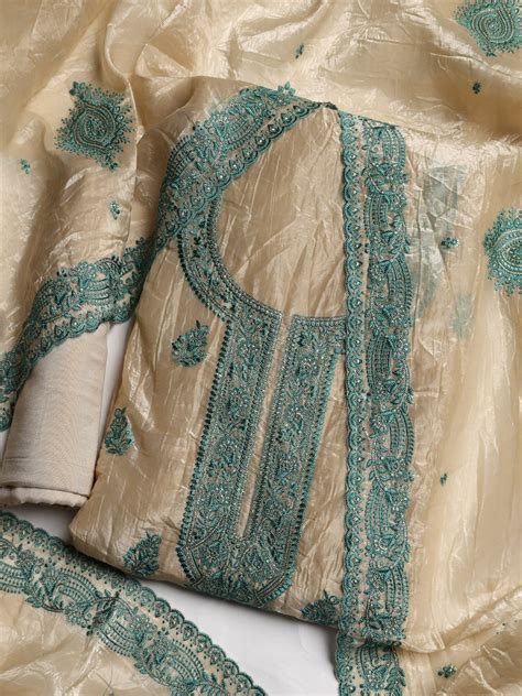 Neck Embroidered Organza Unstitched Suit With Dupatta – mbz.in