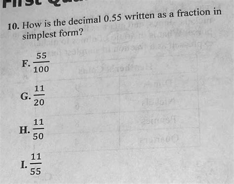 Solved: How is the decimal 0.55 written as a fraction in simplest form ...
