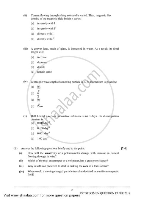 Physics (Theory) 2017-2018 (Science) ISC Class 12 Set 1 question paper ...