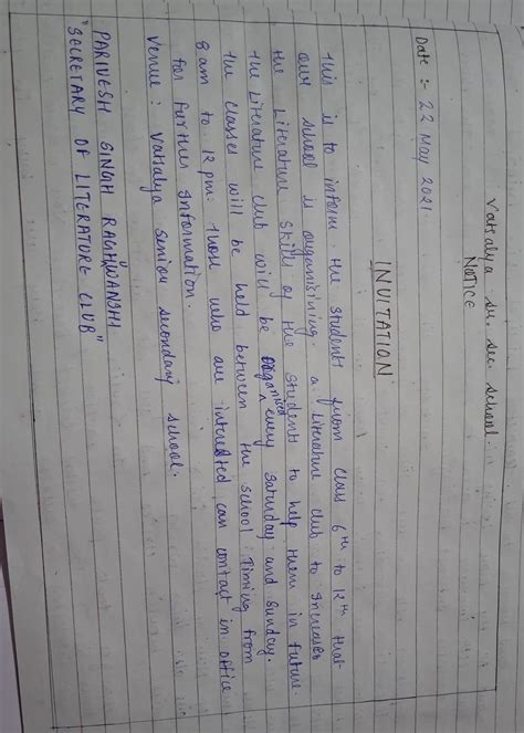 you r privash mishra, secretary. of literary club of our school. draft ...
