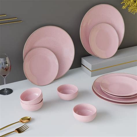 Buy The Earth Store Handcrafted Pink Marble 12 Piece Ceramic Dinner Set ...