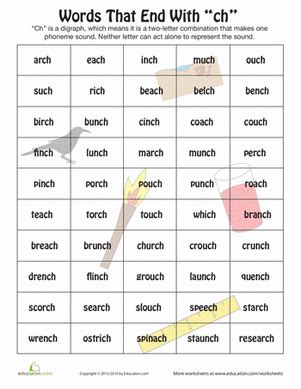 Words Ending in Ch | Worksheet | Education.com